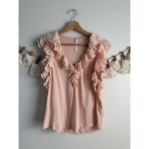 By Anthropologie Blush Pink Ruffle V-neck Sleeveless Top Coquette Dainty XS
